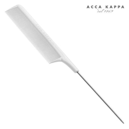 Acca Kappa - Pettine Codetta In Metallo Bianco Professionale Dorso Sagomato